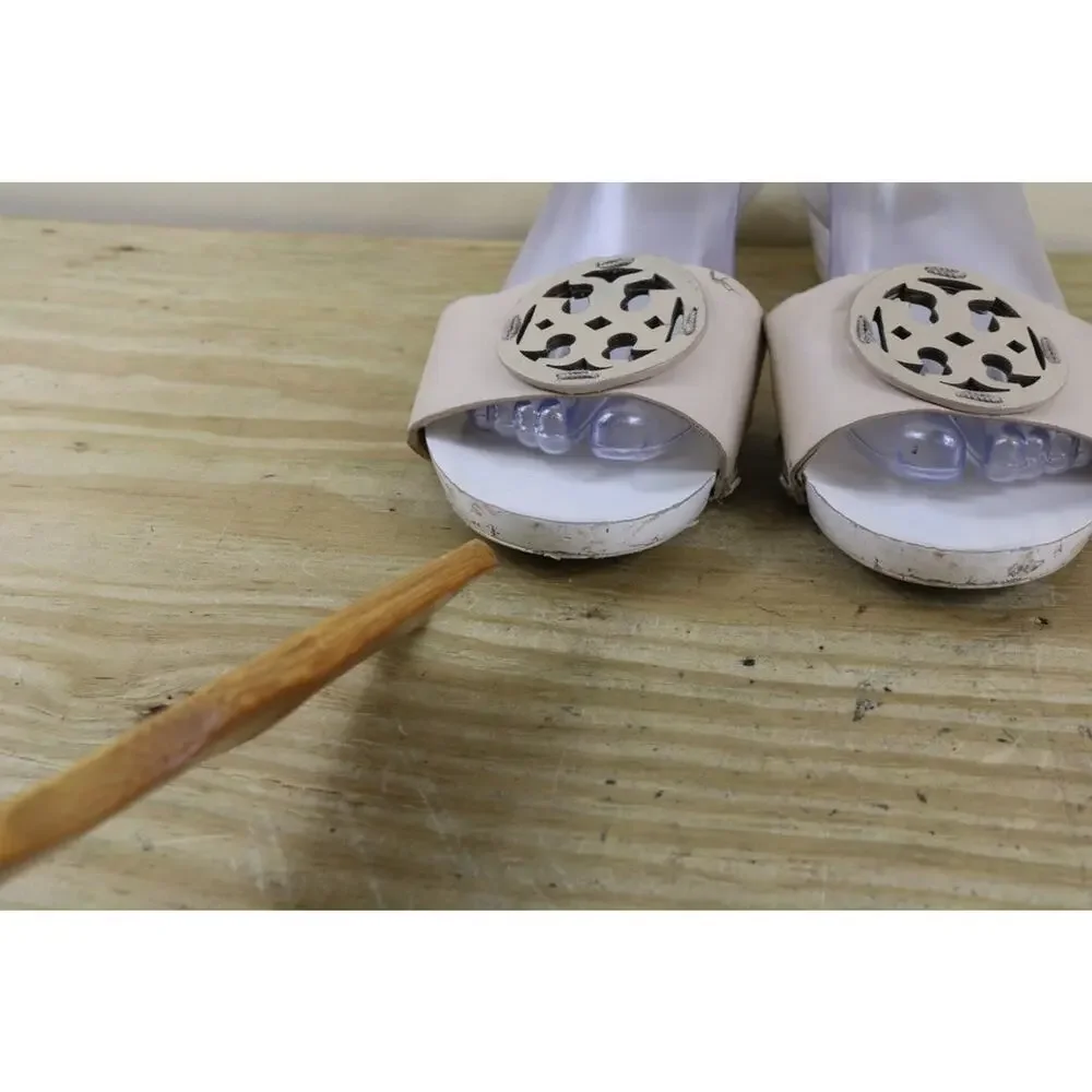 Tory Burch Shoes 8.5 White Leather Wedge Slides Sandals